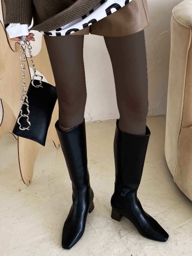 Square Toe Chunky Heeled Knee Boots