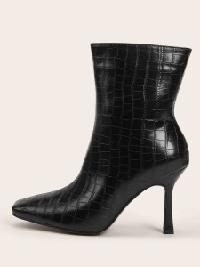 Square Toe Croc Embossed Boots