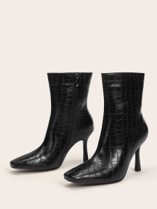 Square Toe Croc Embossed Boots