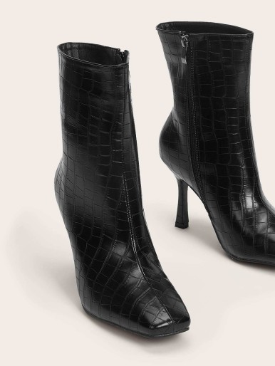 Square Toe Croc Embossed Boots