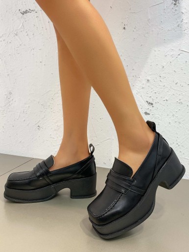 Square Toe Platform Chunky Heels