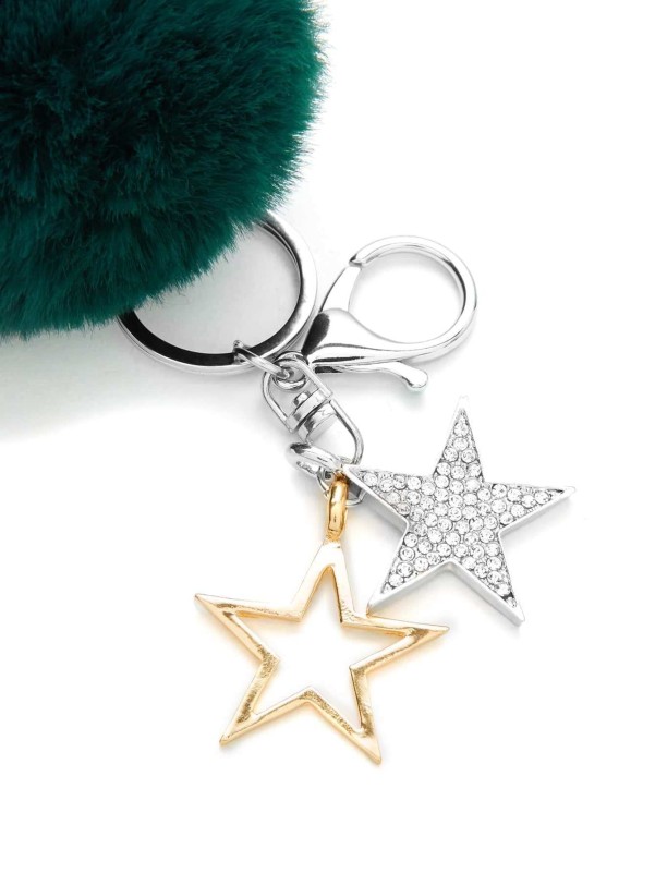 Star Detail Pom Pom Keychain