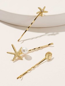Starfish & Shell Decor Hairpin 3pcs