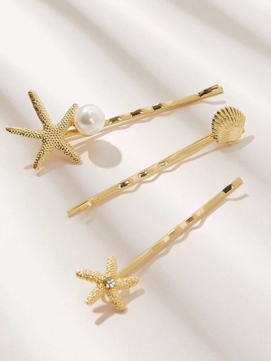 Starfish & Shell Decor Hairpin 3pcs