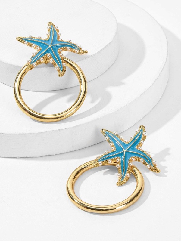Starfish Decor Hoop Earrings 1pair