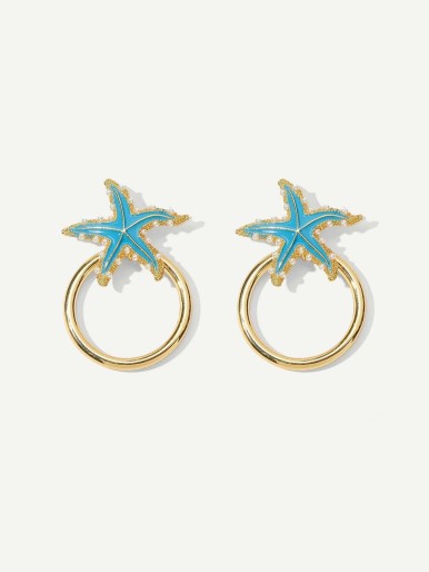 Starfish Decor Hoop Earrings 1pair