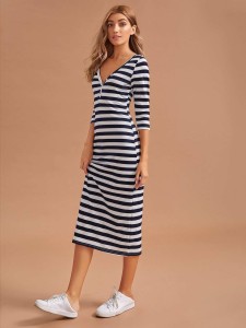 Striped Button Front Plunging Nightdress