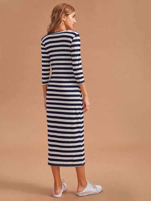 Striped Button Front Plunging Nightdress