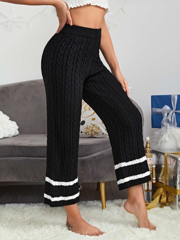 Black Mesh Stripe High Waisted Wide Leg Pants