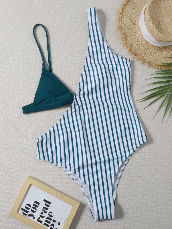 Striped Cut Out One Piece Swimsuit