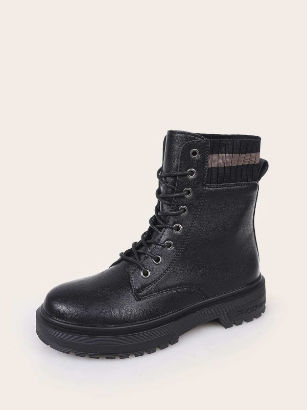 Striped Graphic Lace-up Front Combat Boots