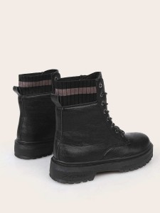 Striped Graphic Lace-up Front Combat Boots