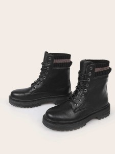 Striped Graphic Lace-up Front Combat Boots