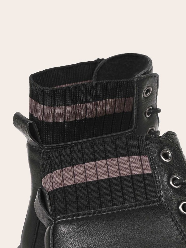 Striped Graphic Lace-up Front Combat Boots