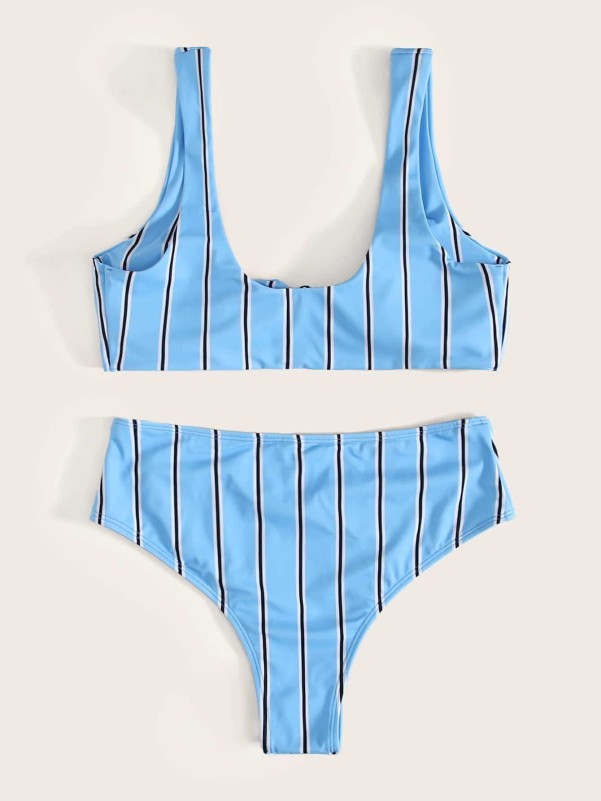 Striped Knot Front Bikini Swimsuit