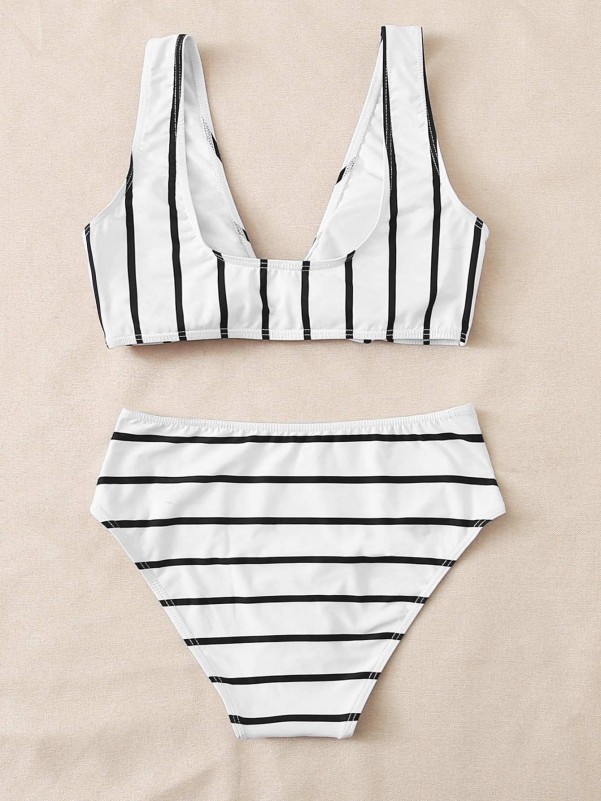 Striped Knot Front Bikini Swimsuit