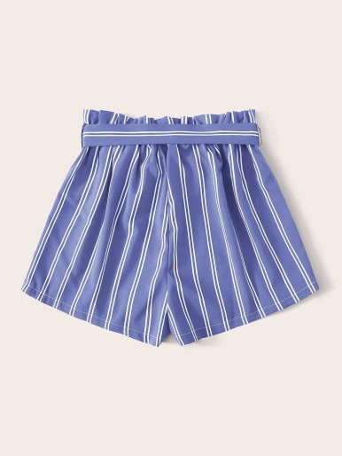 Striped Paperbag Waist Belted Shorts