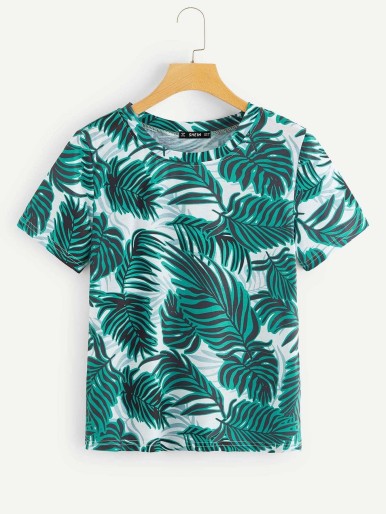 Allover Jungle Leaf Print Tee