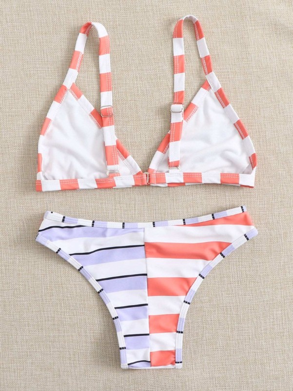 Striped Triangle Bikini Swimsuit