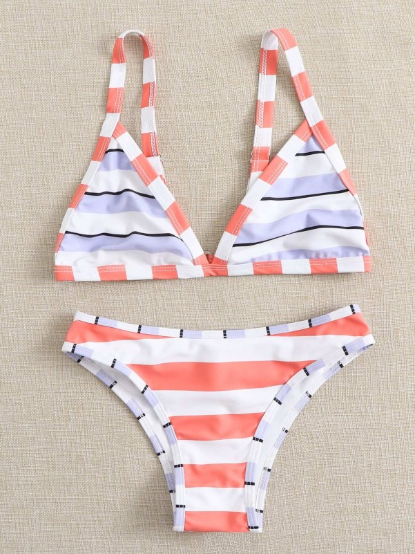 Striped Triangle Bikini Swimsuit