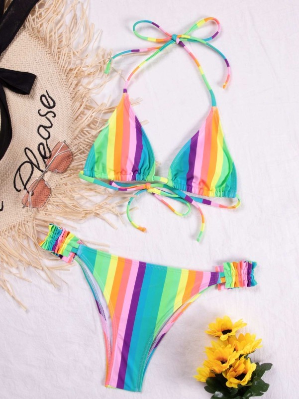 Striped Triangle Bikini Swimsuit