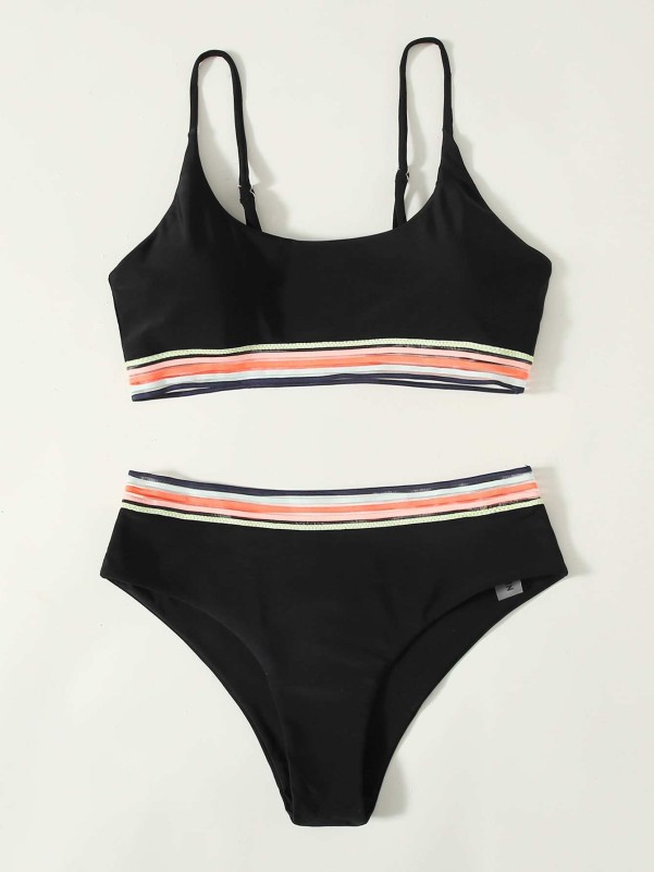 Striped Trim Bikini Swimsuit