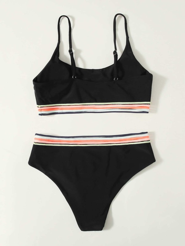 Striped Trim Bikini Swimsuit