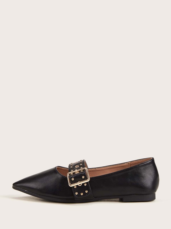 Studded & Eyelet Buckle Decor Flats