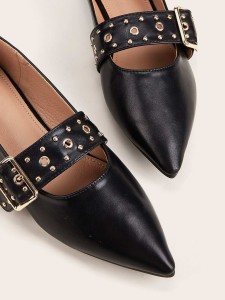 Studded & Eyelet Buckle Decor Flats