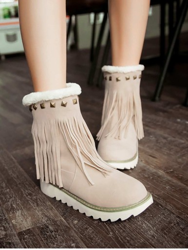 Studded Decor Fringe Design Snow Boots
