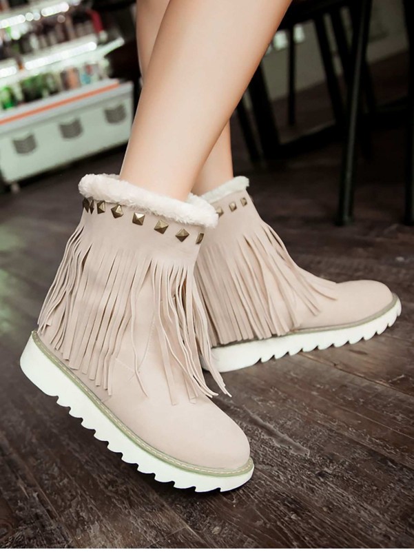 Studded Decor Fringe Design Snow Boots