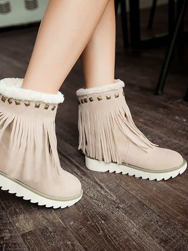 Studded Decor Fringe Design Snow Boots