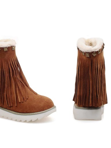 Studded Decor Fringe Design Snow Boots