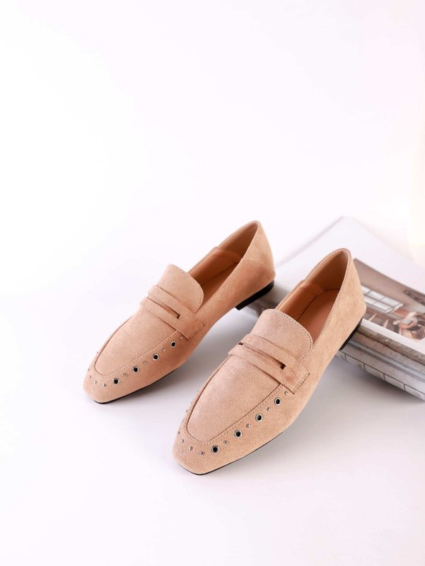 Studded Decor Suede Loafers