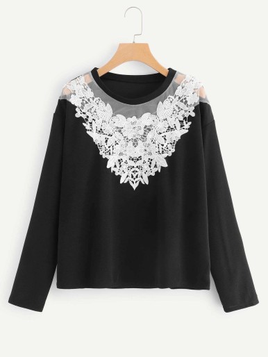 Plus Contrast Lace Tee