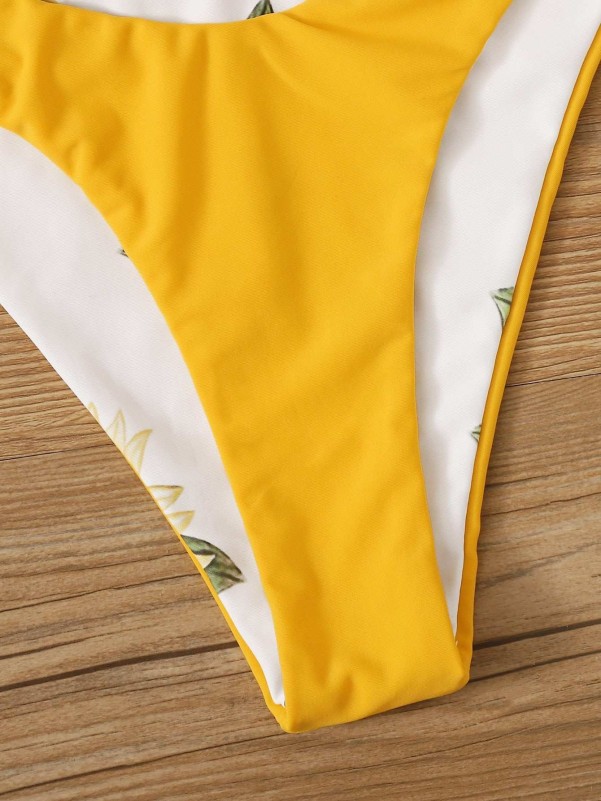 Sunflower Print Underwire High Cut Bikini Swimsuit