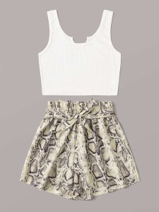 Notched Neck Tank & Snakeskin Shorts