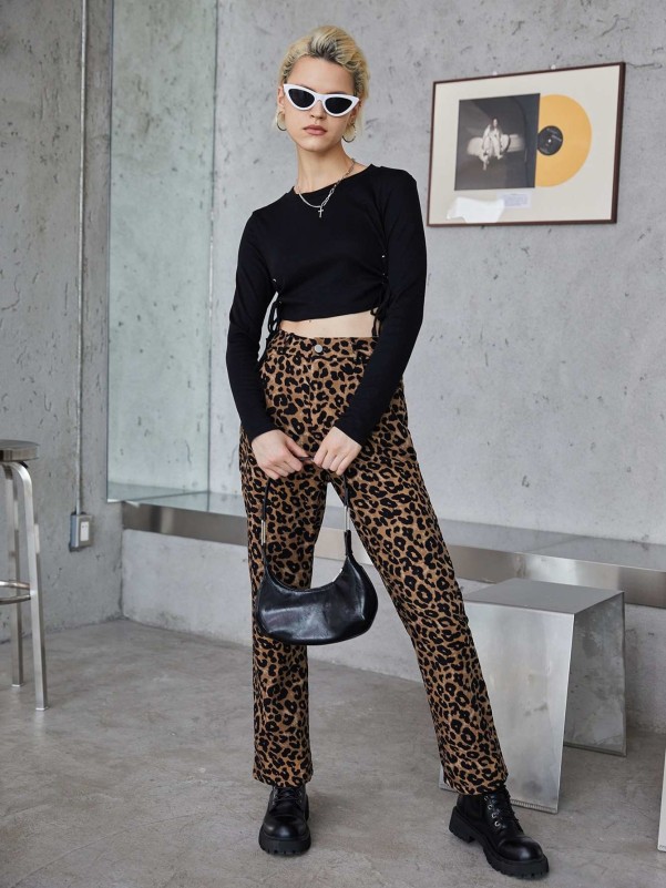 Leopard Flared-Leg Pants