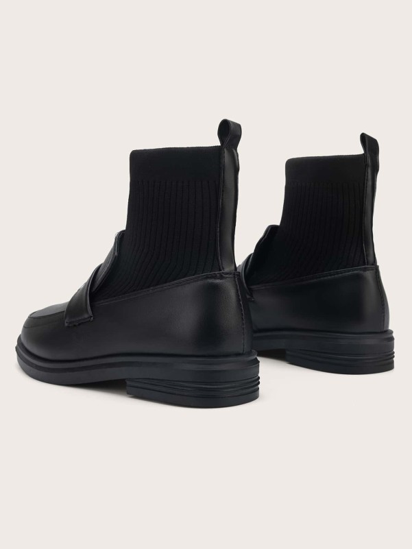 Round Toe Contrast PU Sock Boots