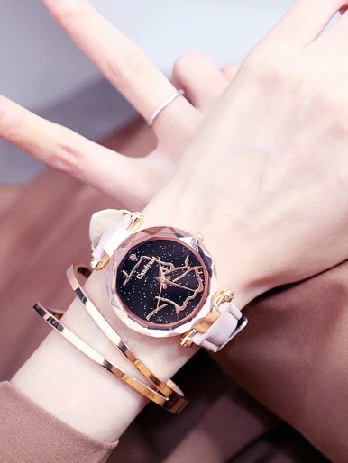 2pcs Glitter Quartz Watch With Bracelet