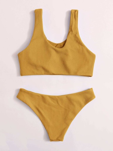 Textured Cheeky Bikini Swimsuit