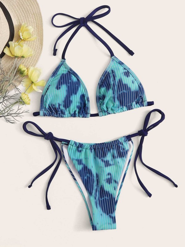 Tie Dye Triangle Tie Side Bikini Swimsuit