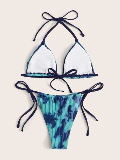 Tie Dye Triangle Tie Side Bikini Swimsuit