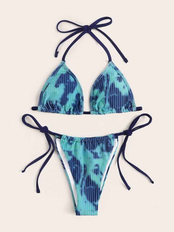 Tie Dye Triangle Tie Side Bikini Swimsuit