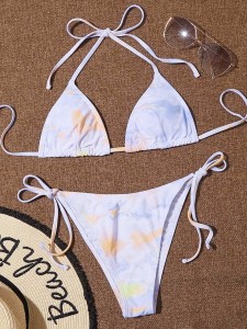 Tie Dye Triangle Tie Side Bikini Swimsuit