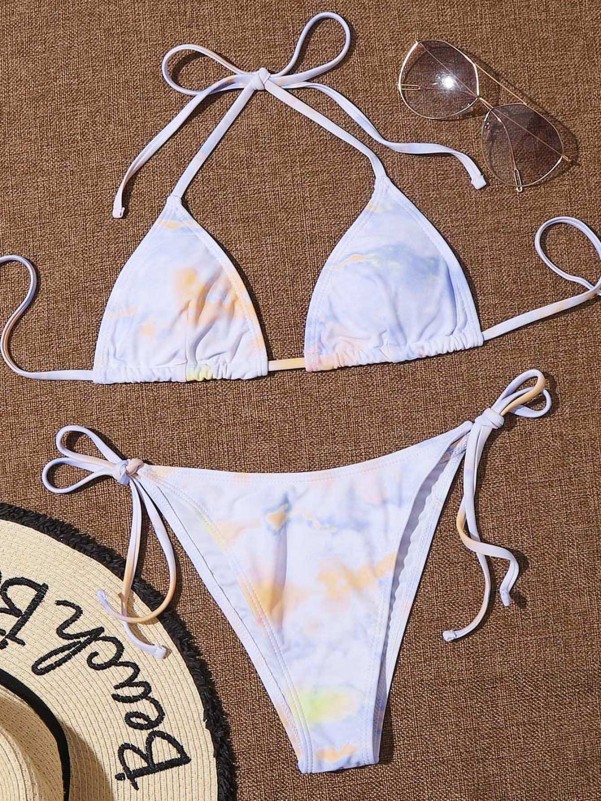 Tie Dye Triangle Tie Side Bikini Swimsuit 0714