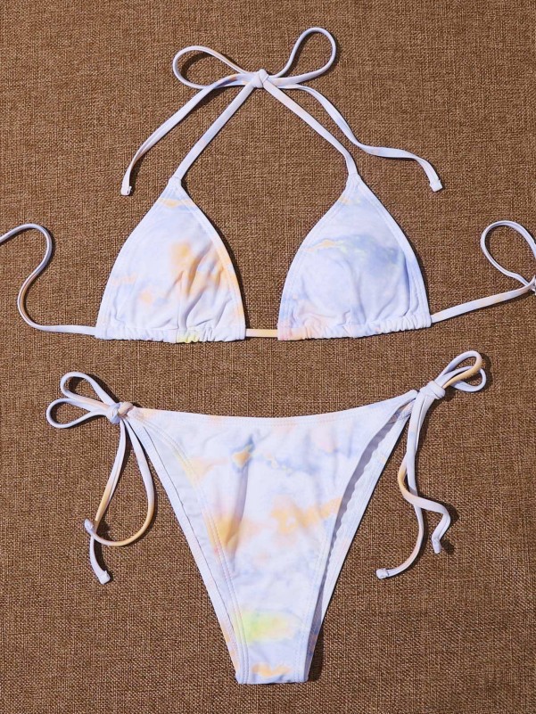 Tie Dye Triangle Tie Side Bikini Swimsuit