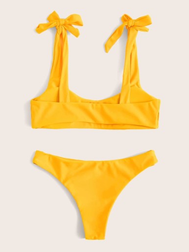 Tie Shoulder Cheeky Bikini Swimsuit