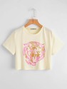 Tiger Head Print Crop Tee