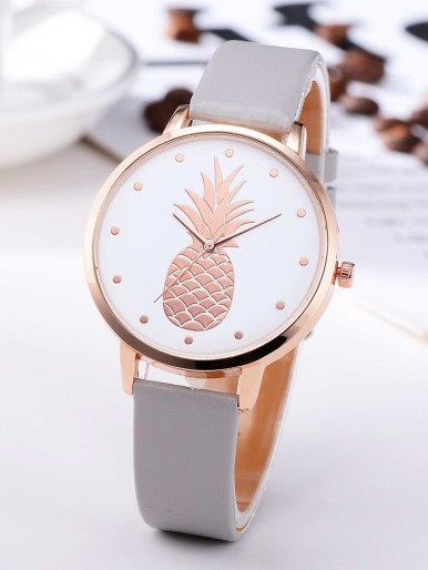 1pc Pineapple Pattern Dial Watch & 4pcs Bracelet